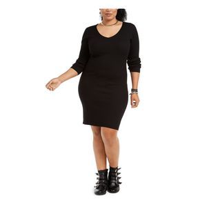 PLANET GOLD PLUS Womens Black Long Sleeve Above The Knee Sheath Dress Plus 2X